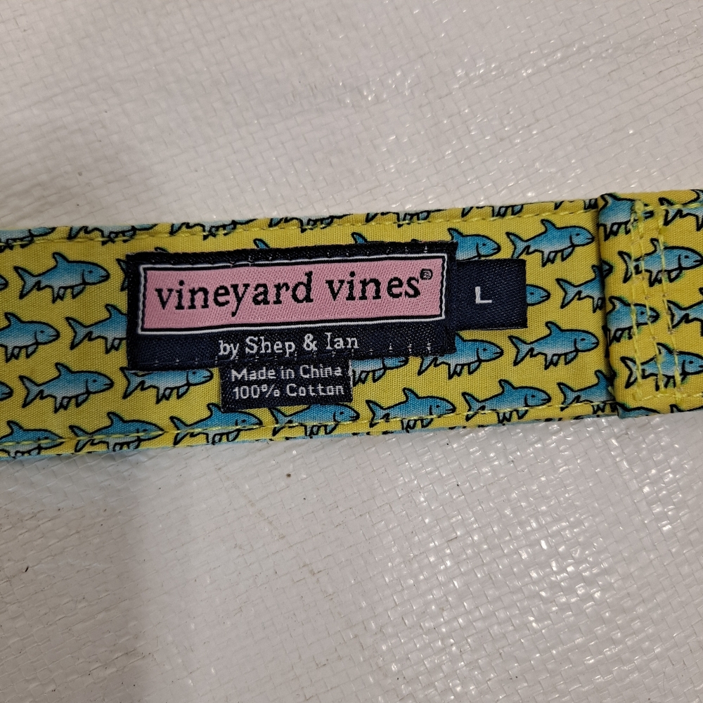 Vineyard Vines Blue Bone Fish Fabric Double DRing Belt - Picture 2 of 13